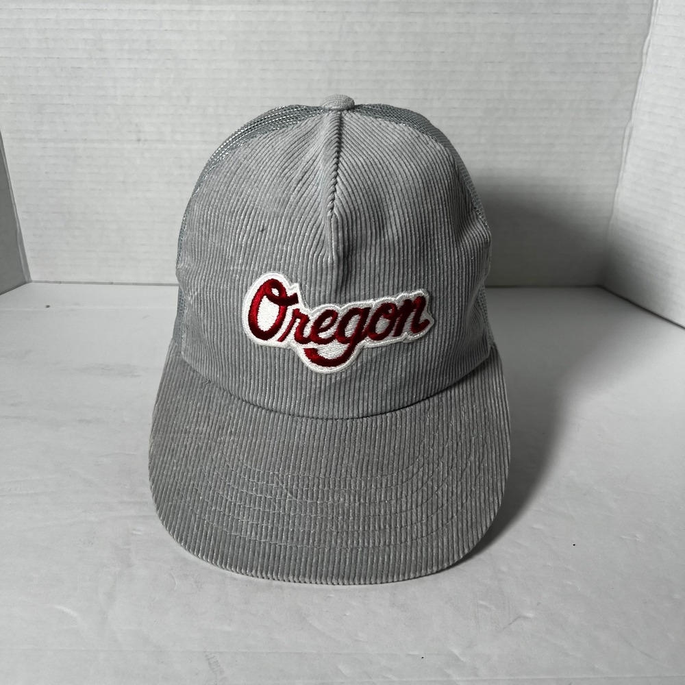Vintage IAAC Sam Jung Oregon Corduroy Mesh Trucker Hat Grey Red‎ Snapback Cap